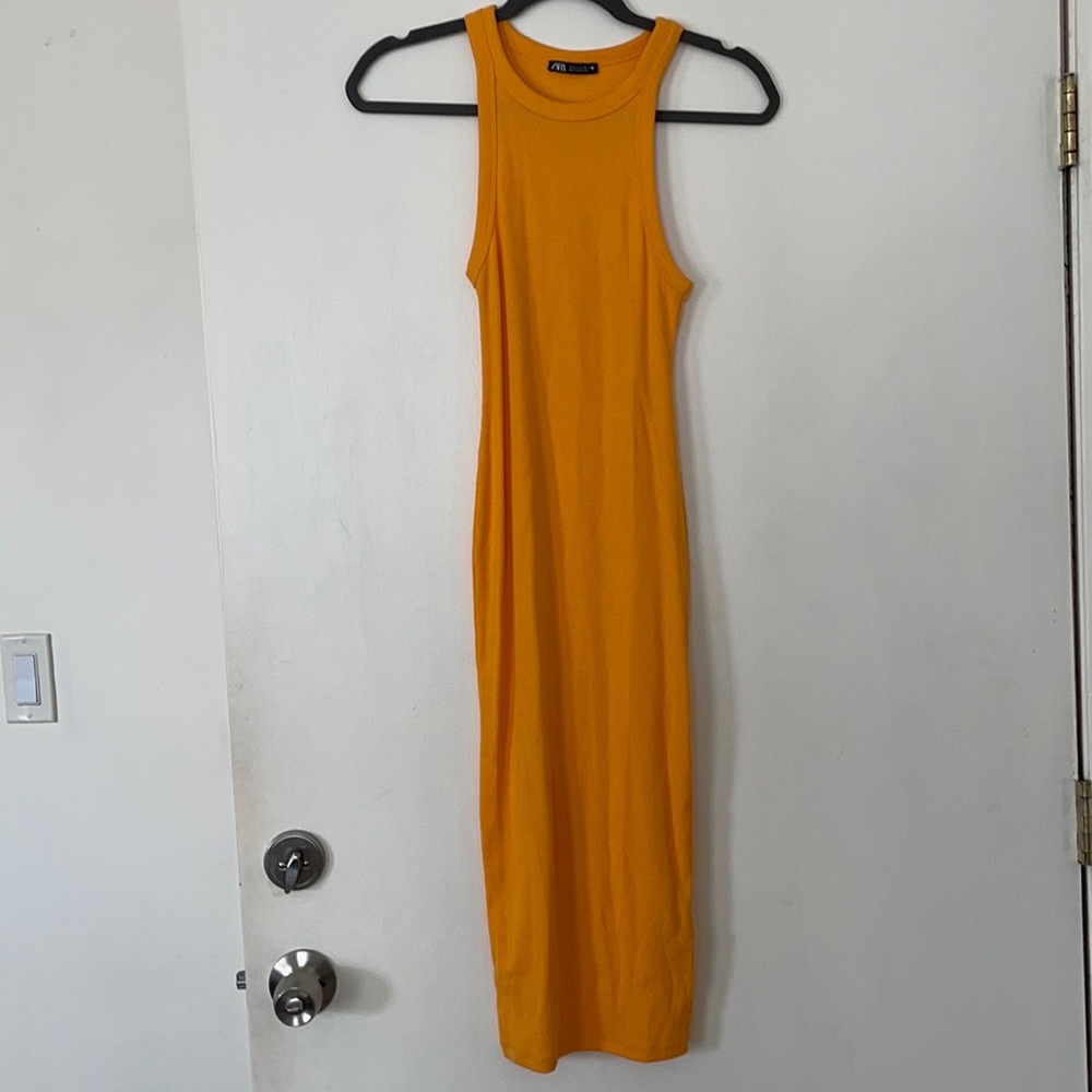 Zara | High Neck Orange Ribbed Dress